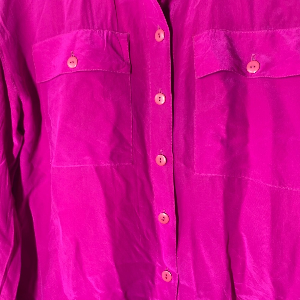 Eleanor P Brenner Fuchsia Pink 100% Silk Button Down Blouse Long Sleeve Medium - Picture 4 of 6